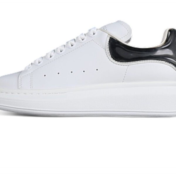 Alexander McQueen Oversized Sneaker – White Leather with Glossy Black Heel Tab