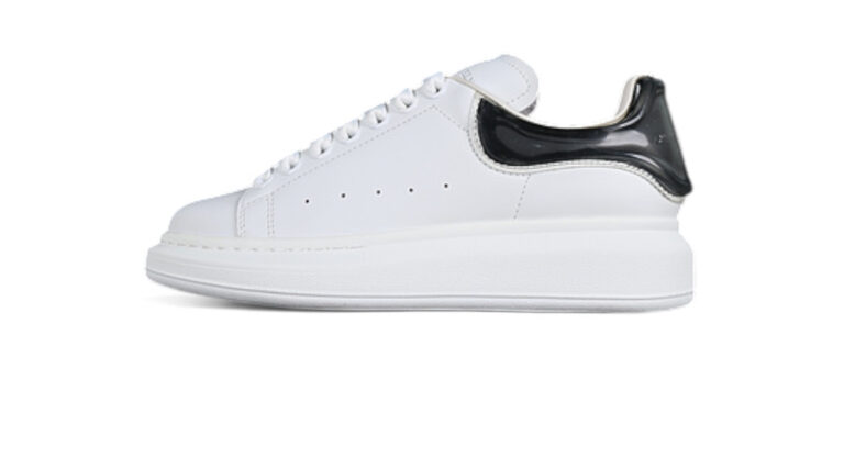 Alexander McQueen Oversized Sneaker – White Leather with Glossy Black Heel Tab