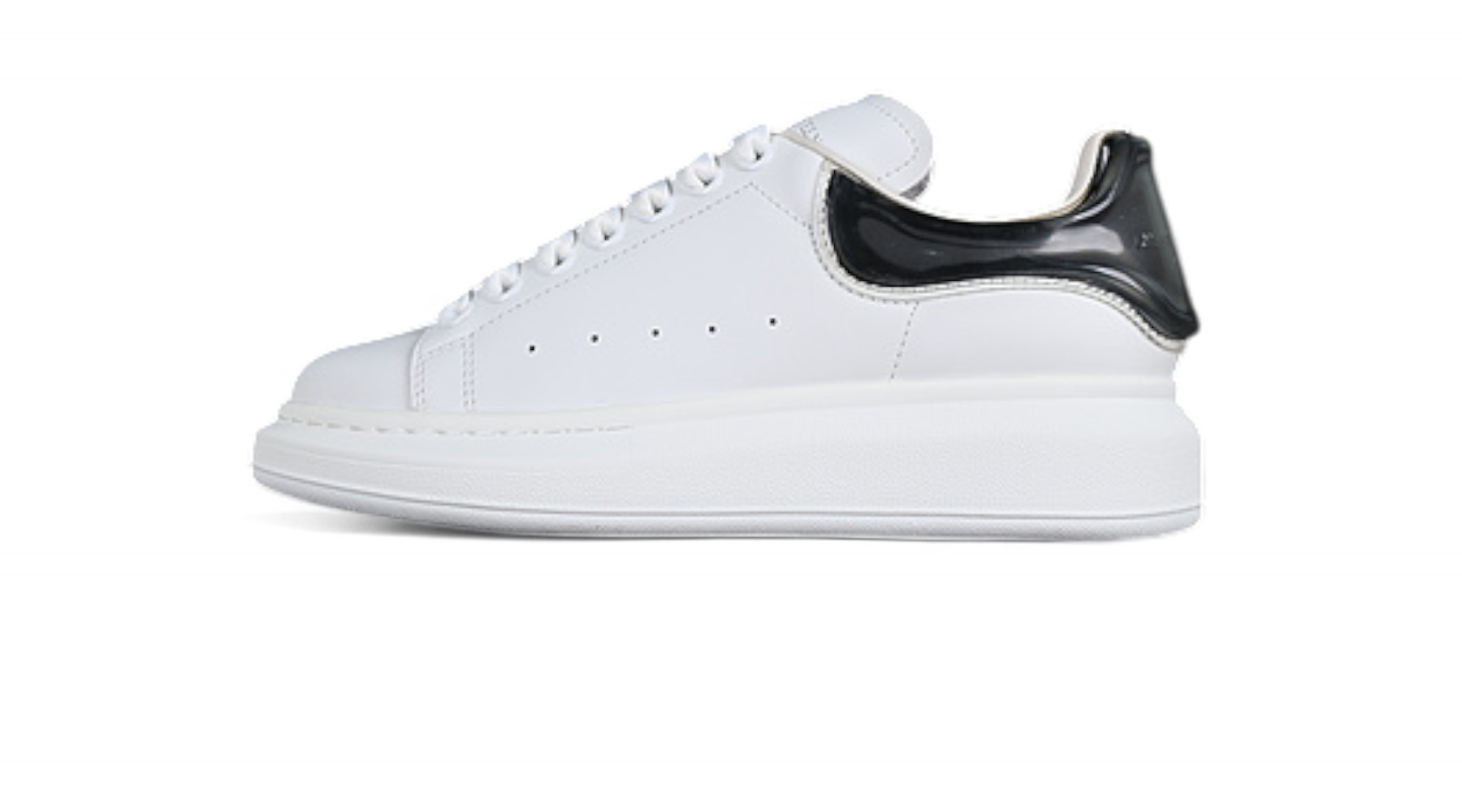Alexander McQueen Oversized Sneaker – White Leather with Glossy Black Heel Tab