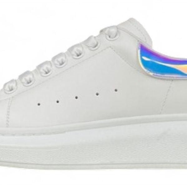 Alexander McQueen Oversized Sneaker – White Leather with Iridescent Heel Tab