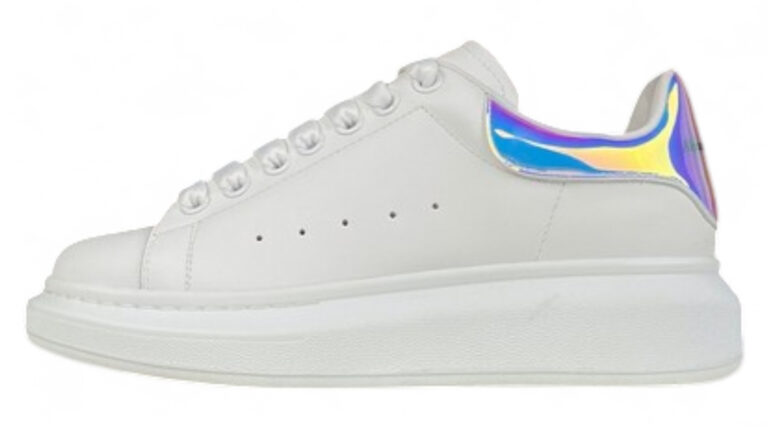 Alexander McQueen Oversized Sneaker – White Leather with Iridescent Heel Tab