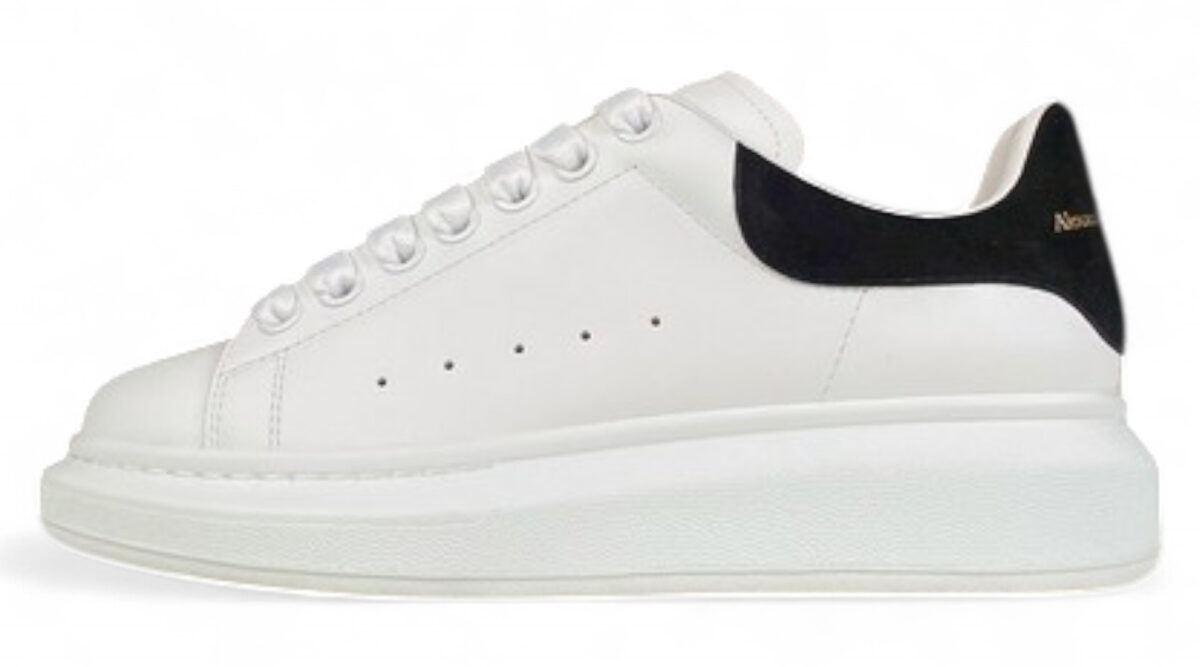 Alexander McQueen Oversized Sneaker – White Leather with Light Blue Suede Heel Tab
