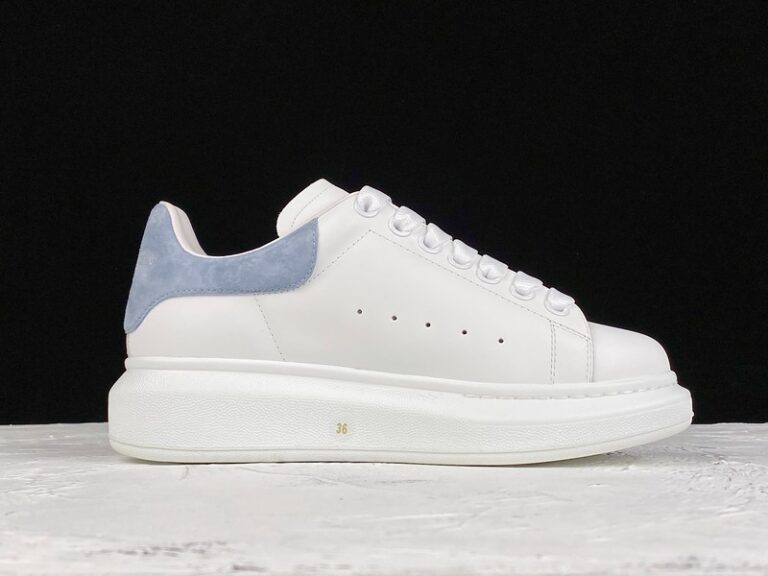 Alexander McQueen Oversized Sneaker – White Leather with Light Blue Suede Heel Tab