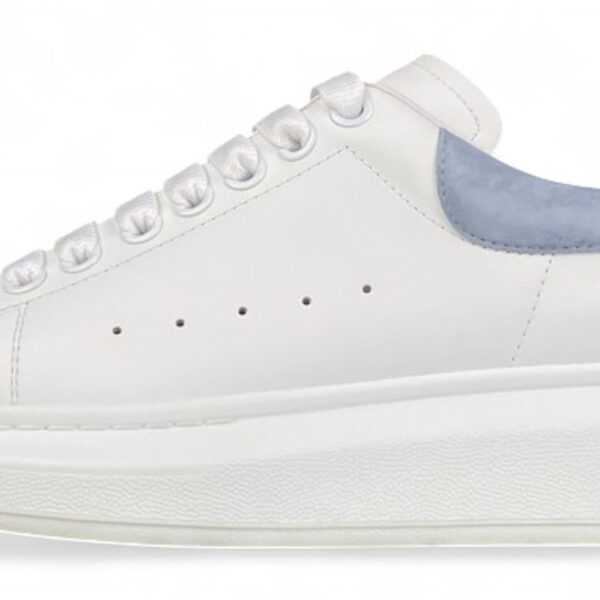 Alexander McQueen Oversized Sneaker – White Leather with Light Blue Suede Heel Tab