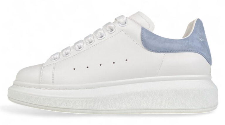 Alexander McQueen Oversized Sneaker – White Leather with Light Blue Suede Heel Tab