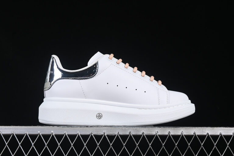 Alexander McQueen Oversized Sneaker – White Leather with Metallic Silver Heel Tab