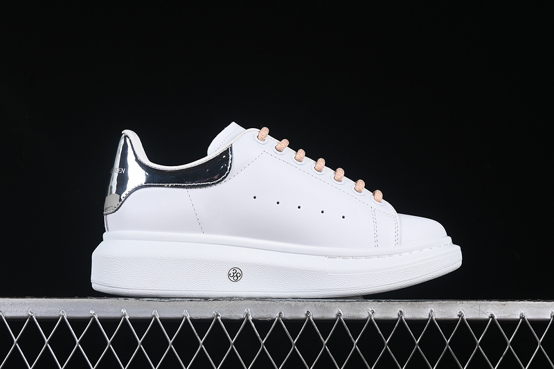 Alexander McQueen Oversized Sneaker – White Leather with Metallic Silver Heel Tab