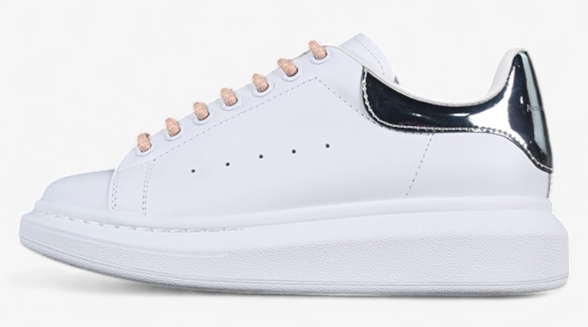 Alexander McQueen Oversized Sneaker – White Leather with Metallic Silver Heel Tab