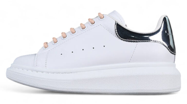 Alexander McQueen Oversized Sneaker – White Leather with Metallic Silver Heel Tab