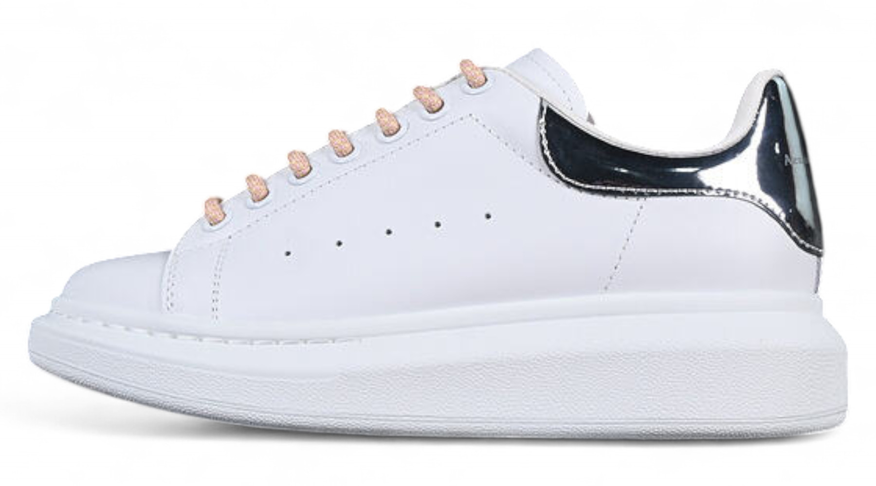 Alexander McQueen Oversized Sneaker – White Leather with Metallic Silver Heel Tab