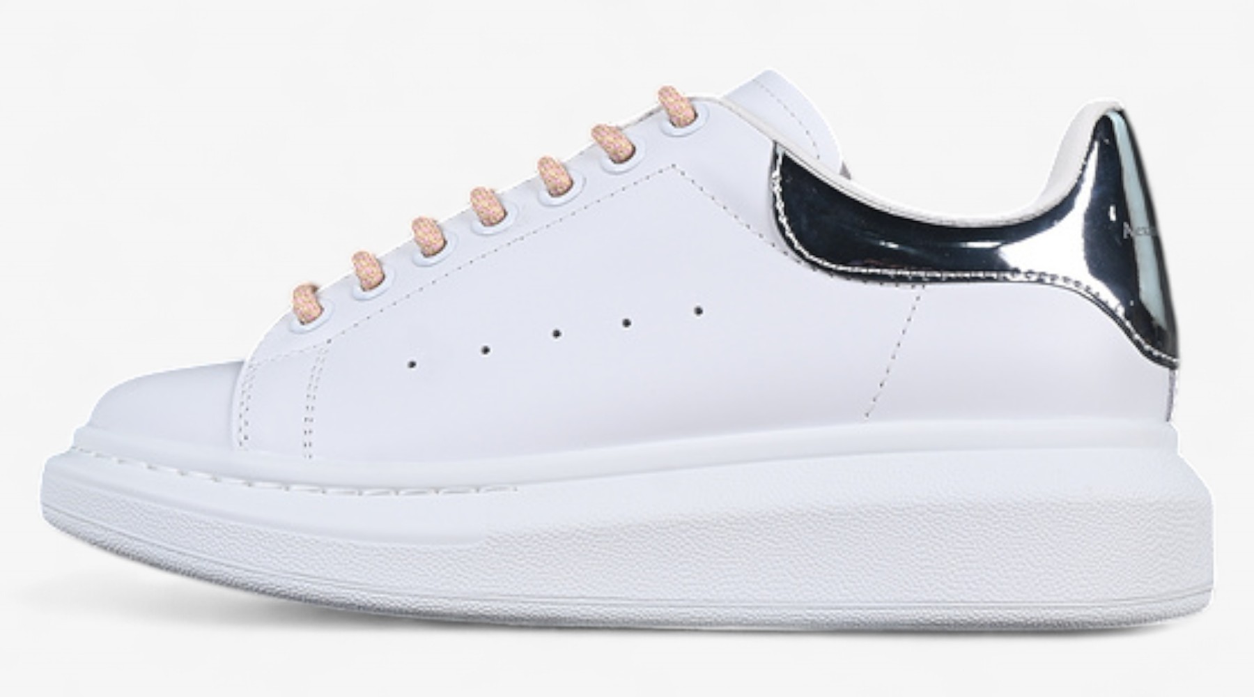 Alexander McQueen Oversized Sneaker – White Leather with Metallic Silver Heel Tab