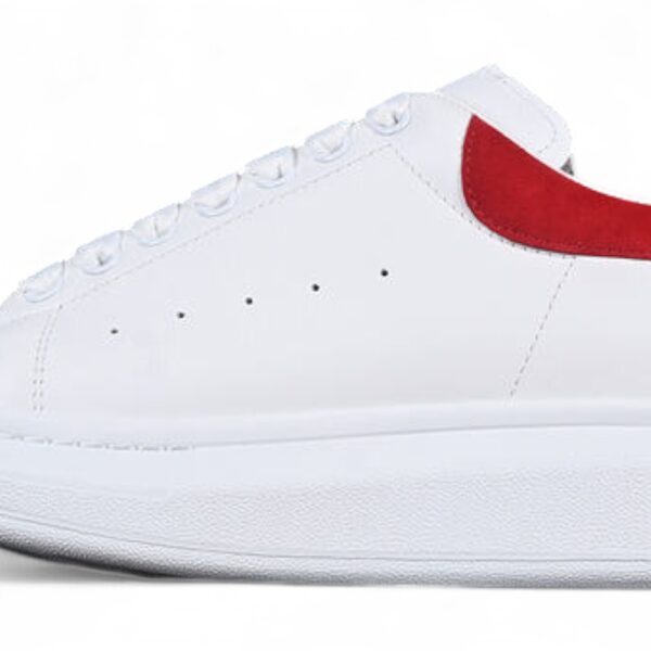 Alexander McQueen Oversized Sneaker – White Leather with Red Suede Heel Tab