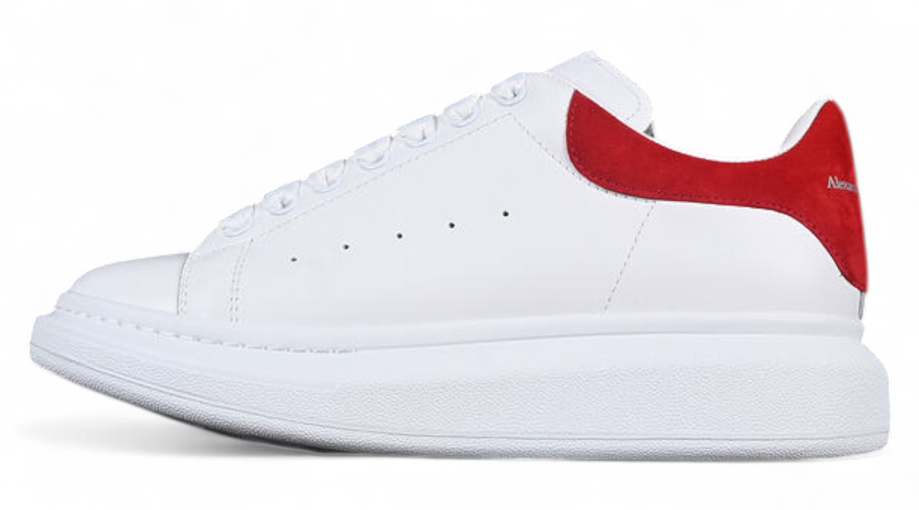 Alexander McQueen Oversized Sneaker – White Leather with Red Suede Heel Tab