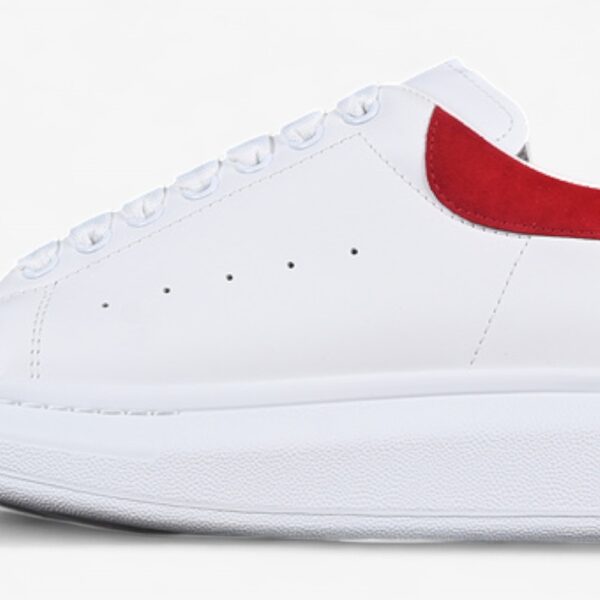 Alexander McQueen Oversized Sneaker – White Leather with Red Suede Heel Tab