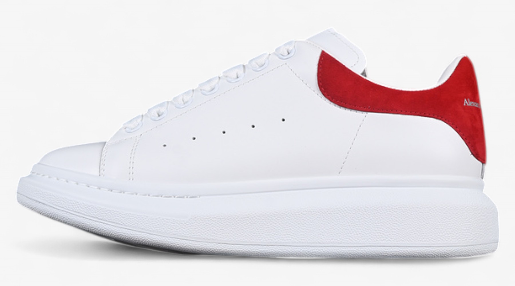 Alexander McQueen Oversized Sneaker – White Leather with Red Suede Heel Tab