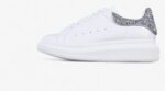 Alexander McQueen Oversized Sneaker – White Leather with Silver Glitter Heel Tab