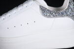 Alexander McQueen Oversized Sneaker – White Leather with Silver Glitter Heel Tab