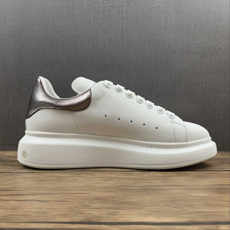 Alexander McQueen Oversized Sneaker – White & Metallic Pewter Heel