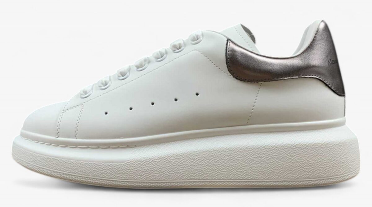 Alexander McQueen Oversized Sneaker – White & Metallic Pewter Heel