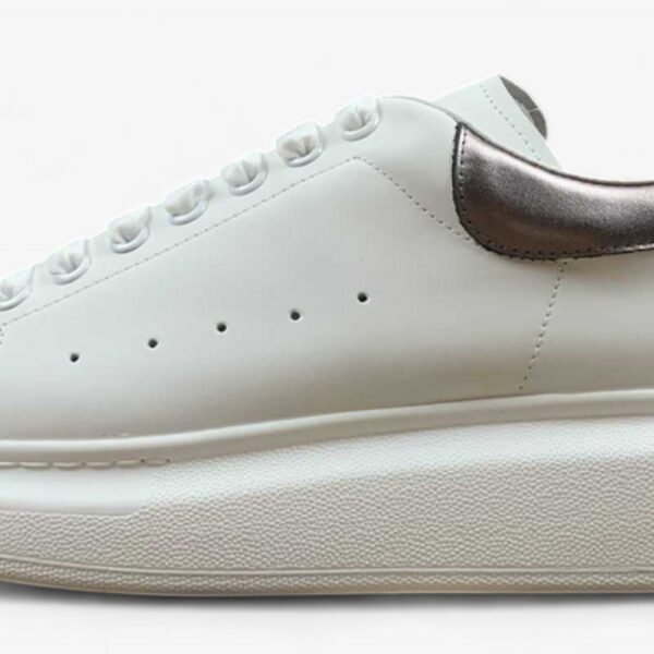 Alexander McQueen Oversized Sneaker – White & Metallic Pewter Heel