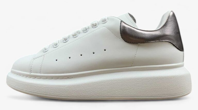 Alexander McQueen Oversized Sneaker – White & Metallic Pewter Heel