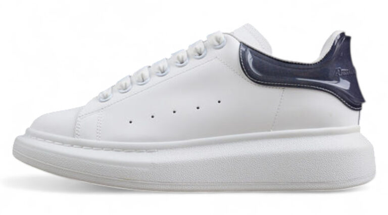 Alexander McQueen Oversized Sneaker – White with Glossy Navy Heel Tab