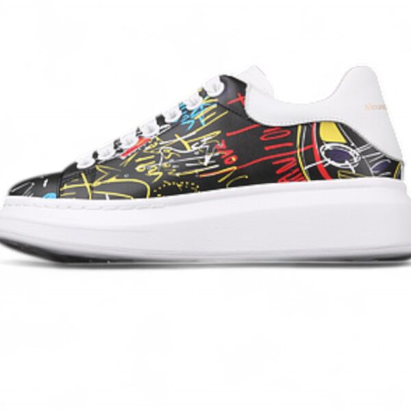 Alexander McQueen Oversized Sneakers – Black with Multicolor Graffiti Print