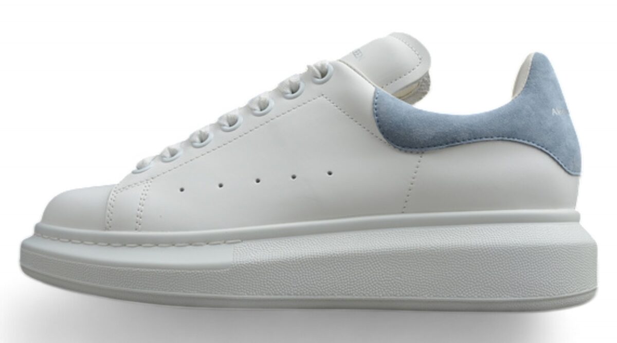 Alexander McQueen Oversized Sneakers – White & Light Blue Suede Heel Tab