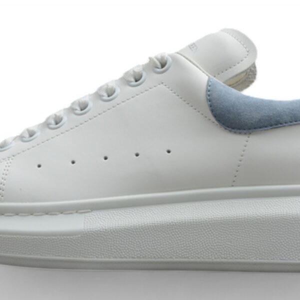Alexander McQueen Oversized Sneakers – White & Light Blue Suede Heel Tab