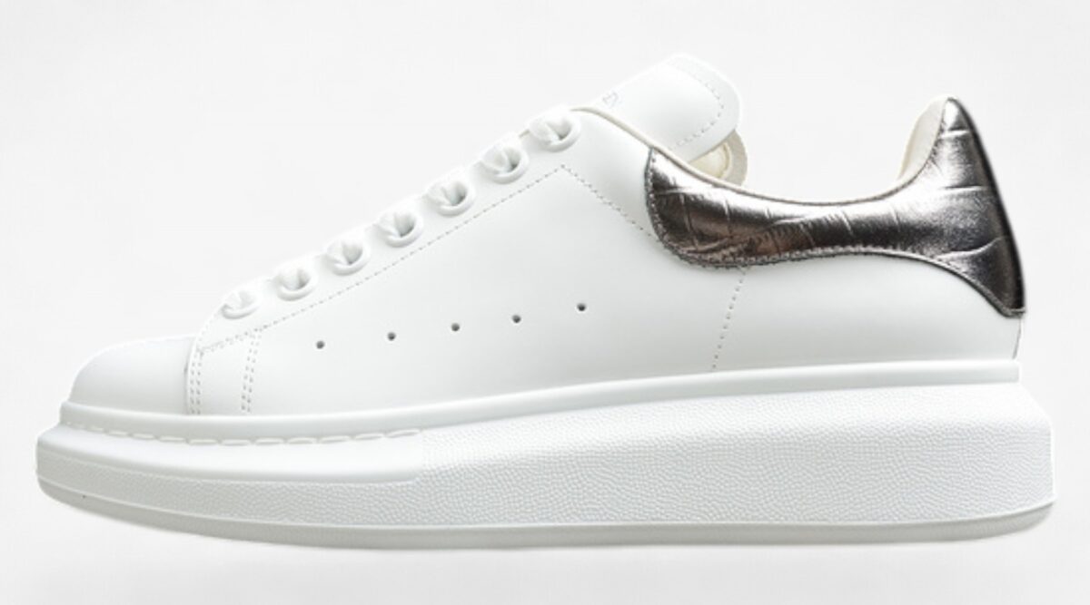 Alexander McQueen Oversized Sneakers – White & Metallic Silver