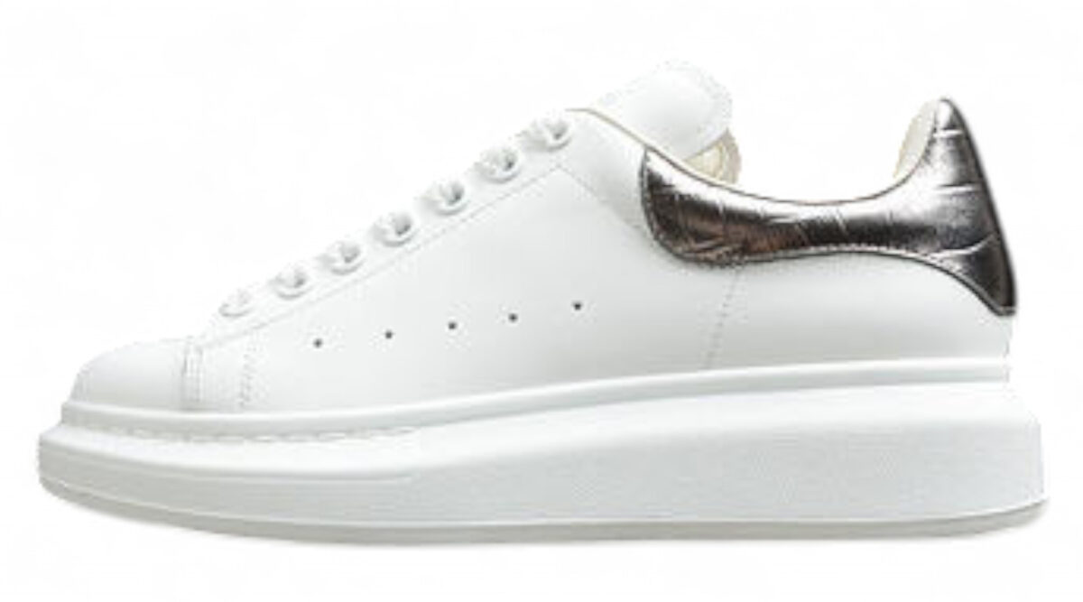 Alexander McQueen Oversized Sneakers – White & Metallic Silver