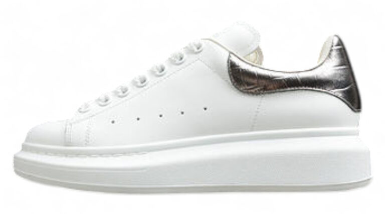 Alexander McQueen Oversized Sneakers – White & Metallic Silver