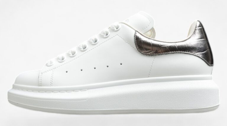 Alexander McQueen Oversized Sneakers – White & Metallic Silver