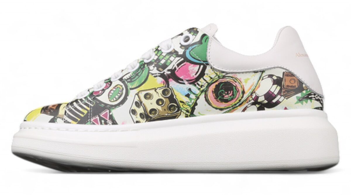 Alexander McQueen Oversized Sneakers – White with Abstract Multicolor Print