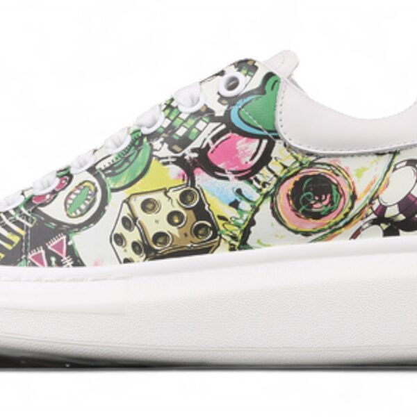 Alexander McQueen Oversized Sneakers – White with Abstract Multicolor Print