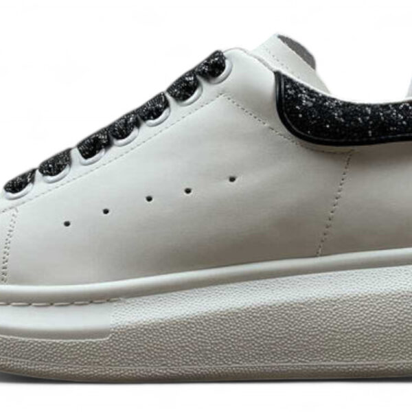Alexander McQueen Oversized Sneakers – White with Black Glitter Heel