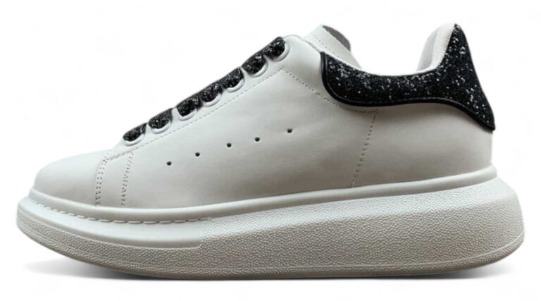Alexander McQueen Oversized Sneakers – White with Black Glitter Heel