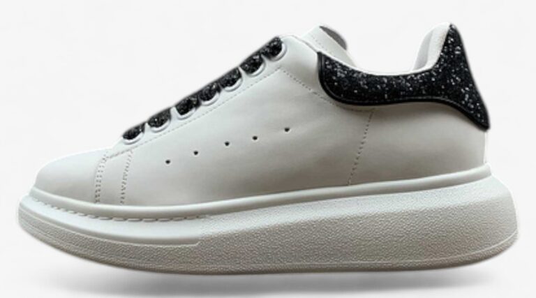 Alexander McQueen Oversized Sneakers – White with Black Glitter Heel