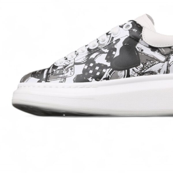 Alexander McQueen Oversized Sneakers – White with Black & Grey Abstract Print