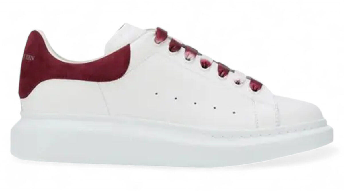 Alexander McQueen Oversized Sneakers – White with Burgundy Heel