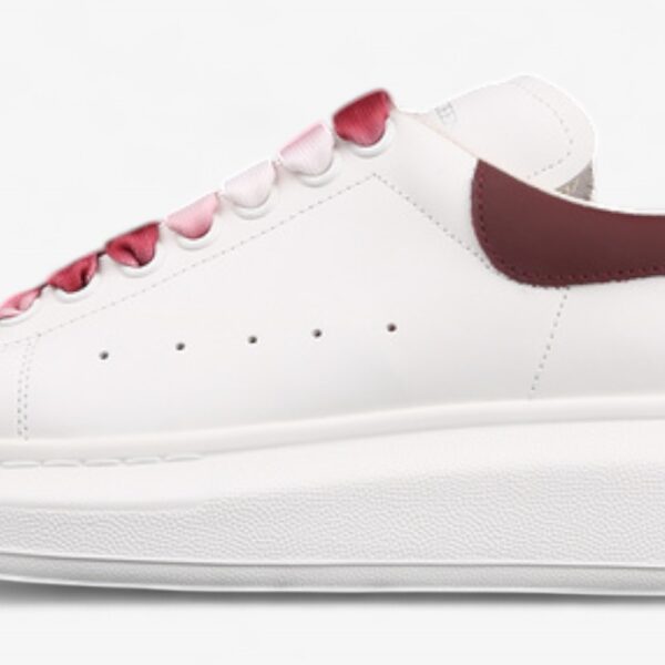 Alexander McQueen Oversized Sneakers – White with Burgundy Heel & Laces