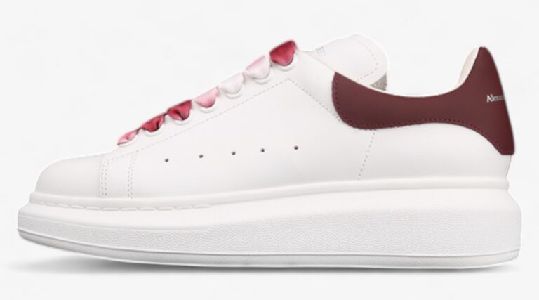 Alexander McQueen Oversized Sneakers – White with Burgundy Heel & Laces