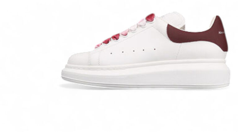 Alexander McQueen Oversized Sneakers – White with Burgundy Heel & Laces