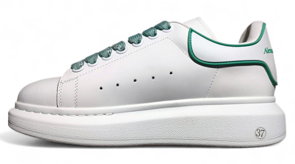 Alexander McQueen Oversized Sneakers – White with Green Heel & Laces
