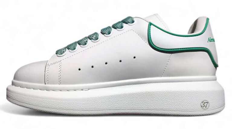 Alexander McQueen Oversized Sneakers – White with Green Heel & Laces