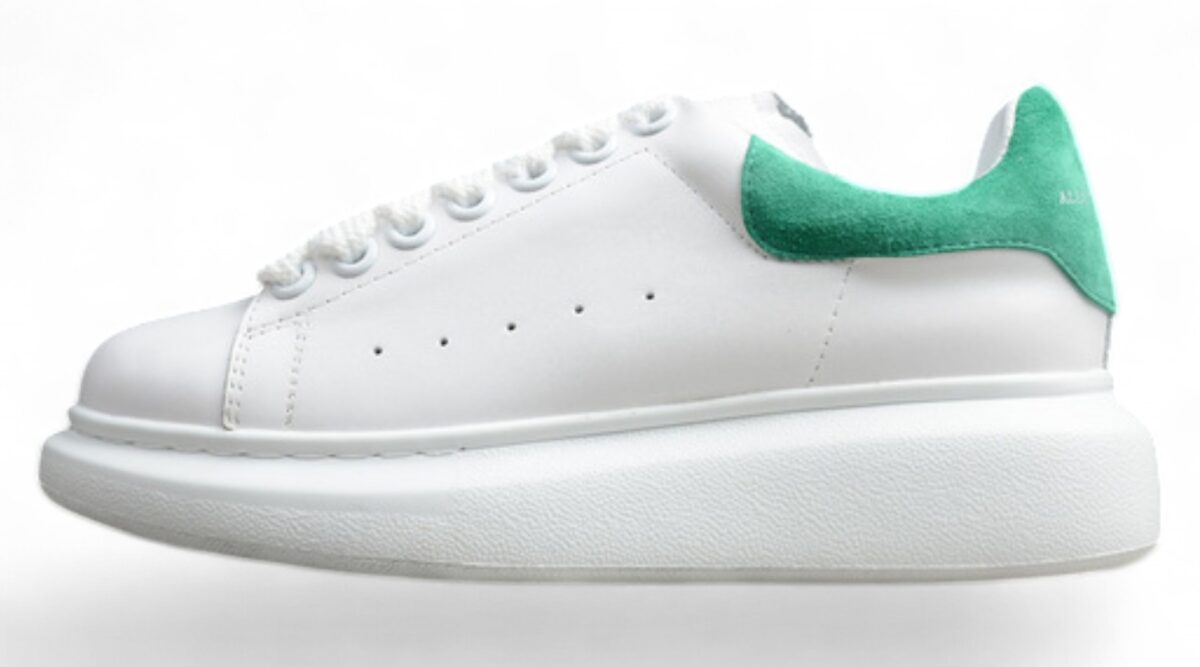 Alexander McQueen Oversized Sneakers – White with Green Suede Heel