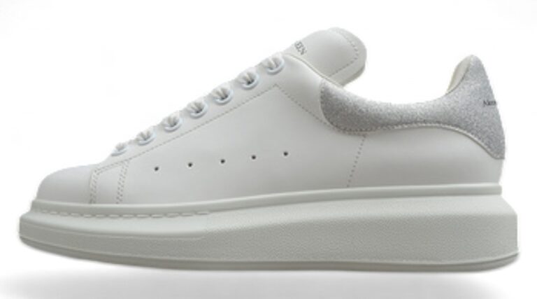 Alexander McQueen Oversized Sneakers – White with Grey Suede Heel