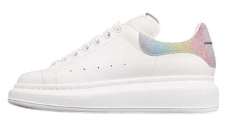 Alexander McQueen Oversized Sneakers – White with Iridescent Rainbow Heel