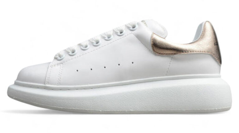 Alexander McQueen Oversized Sneakers – White with Metallic Bronze Heel