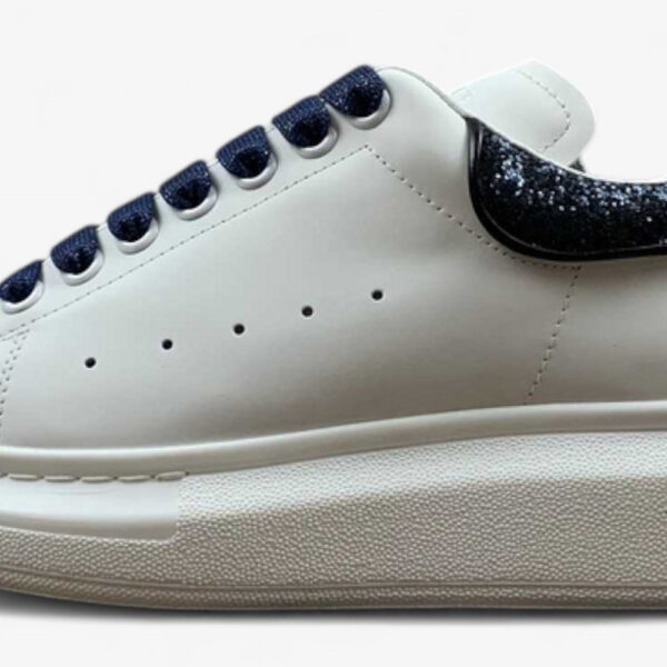 Alexander McQueen Oversized Sneakers – White with Navy Glitter Heel